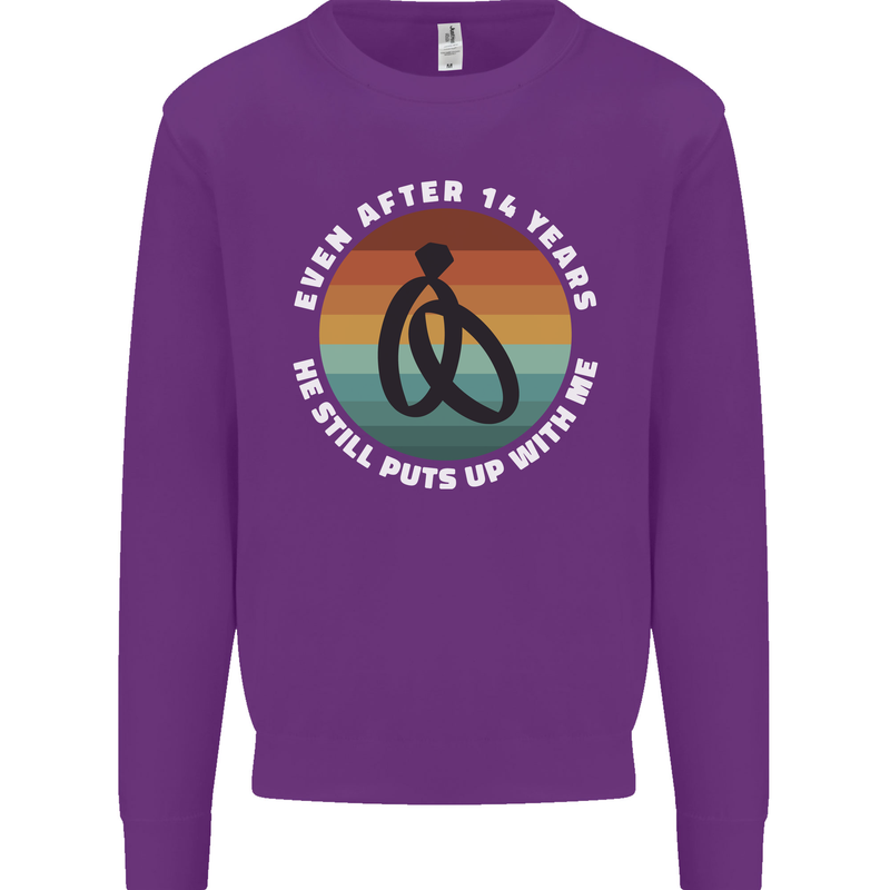 14 Year Wedding Anniversary 14th Marriage Mens Sweatshirt Jumper Purple