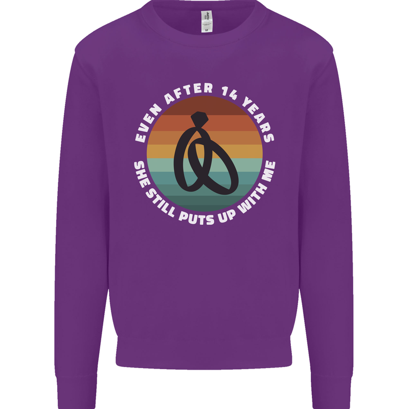 14 Year Wedding Anniversary 14th Marriage Mens Sweatshirt Jumper Purple