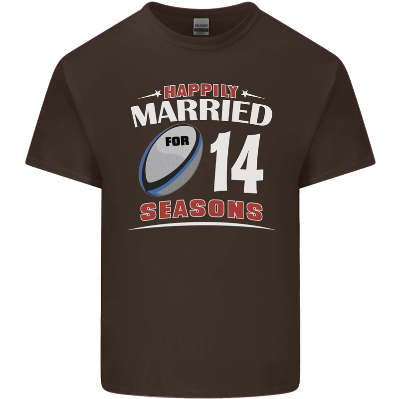 14 Year Wedding Anniversary 14th Rugby Mens Cotton T-Shirt Tee Top Dark Chocolate