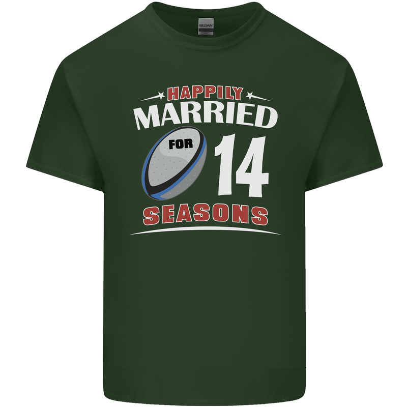 14 Year Wedding Anniversary 14th Rugby Mens Cotton T-Shirt Tee Top Forest Green