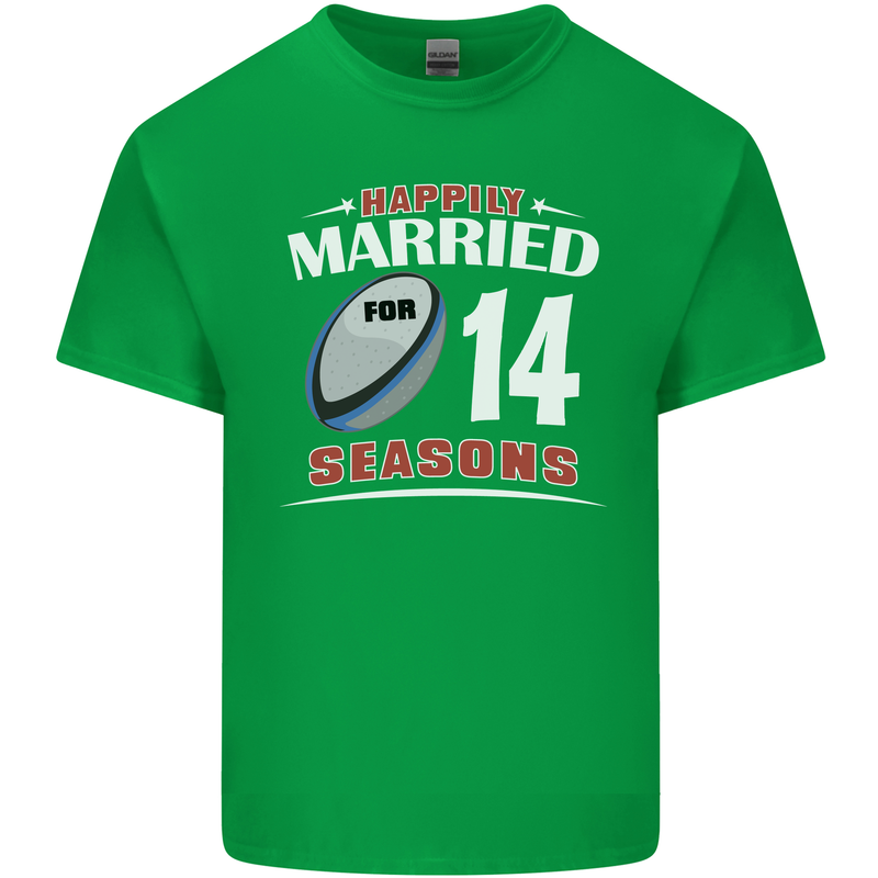 14 Year Wedding Anniversary 14th Rugby Mens Cotton T-Shirt Tee Top Irish Green