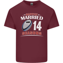14 Year Wedding Anniversary 14th Rugby Mens Cotton T-Shirt Tee Top Maroon