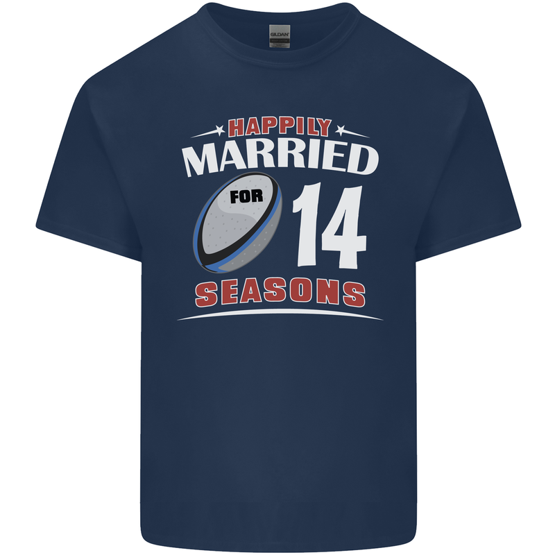 14 Year Wedding Anniversary 14th Rugby Mens Cotton T-Shirt Tee Top Navy Blue