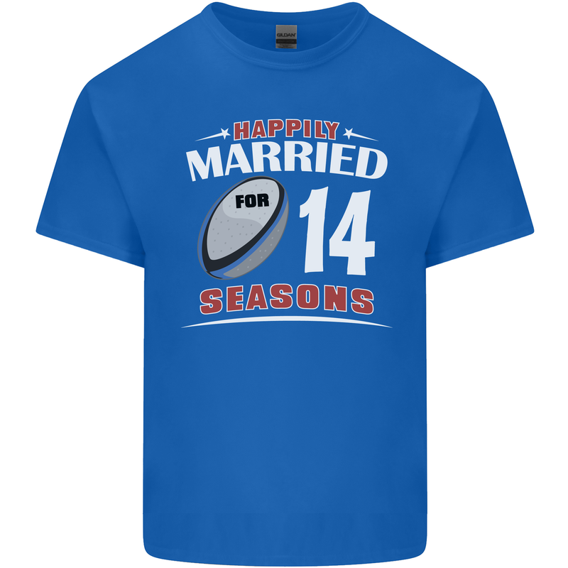 14 Year Wedding Anniversary 14th Rugby Mens Cotton T-Shirt Tee Top Royal Blue