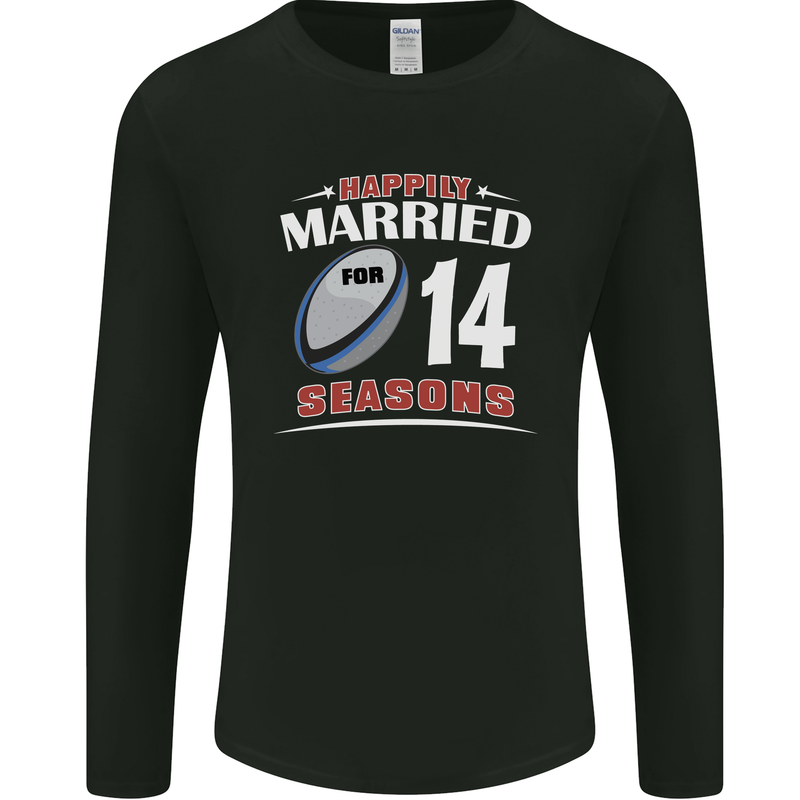 14 Year Wedding Anniversary 14th Rugby Mens Long Sleeve T-Shirt Black