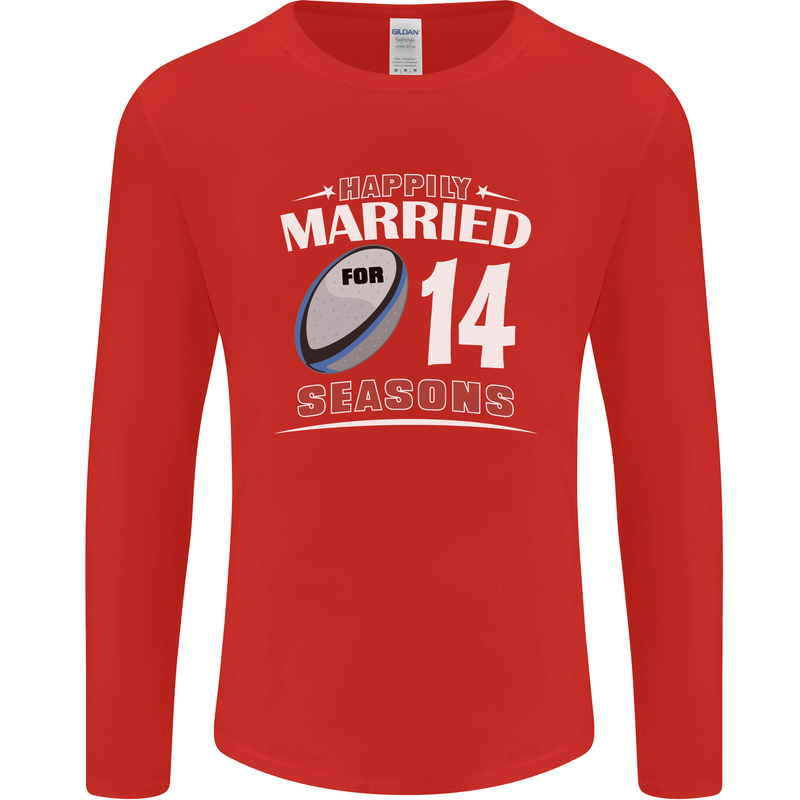 14 Year Wedding Anniversary 14th Rugby Mens Long Sleeve T-Shirt Red