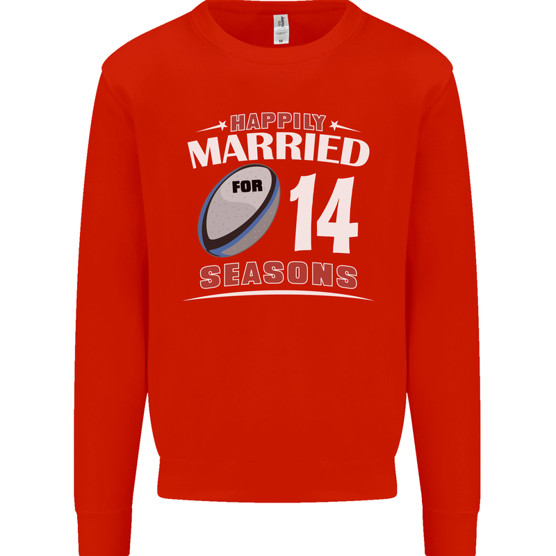 14 Year Wedding Anniversary 14th Rugby Mens Sweatshirt Jumper Bright Red
