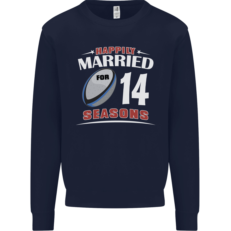 14 Year Wedding Anniversary 14th Rugby Mens Sweatshirt Jumper Navy Blue