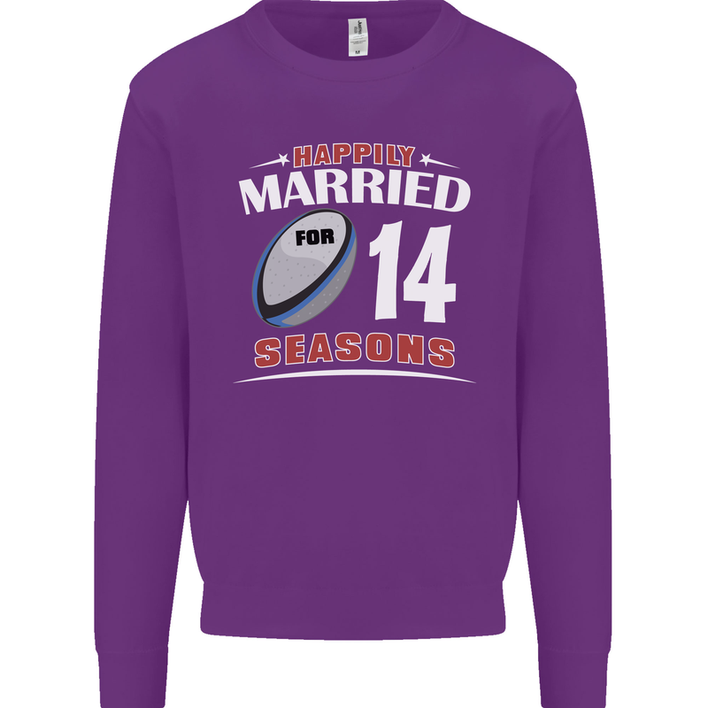 14 Year Wedding Anniversary 14th Rugby Mens Sweatshirt Jumper Purple
