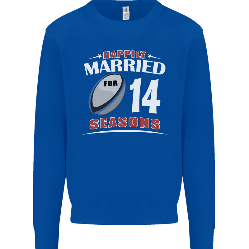 14 Year Wedding Anniversary 14th Rugby Mens Sweatshirt Jumper Royal Blue