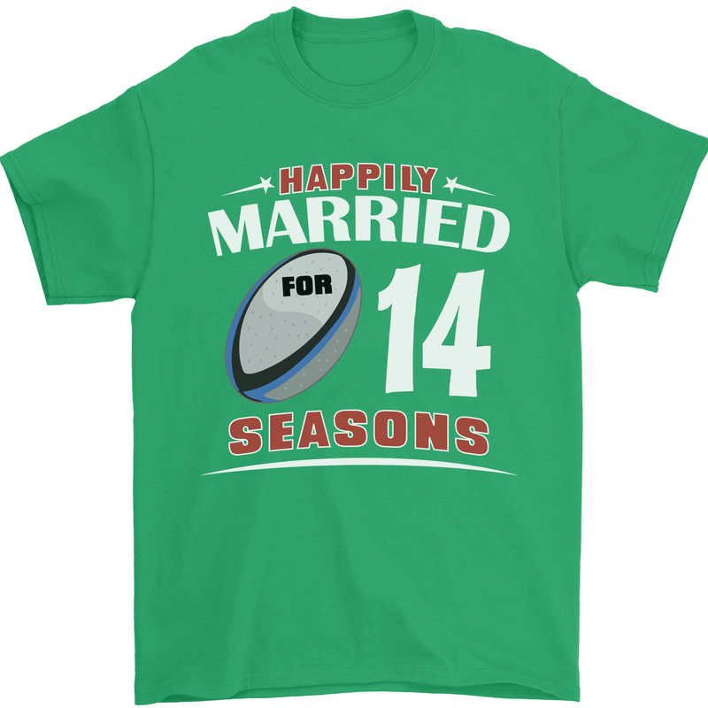 14 Year Wedding Anniversary 14th Rugby Mens T-Shirt 100% Cotton Irish Green