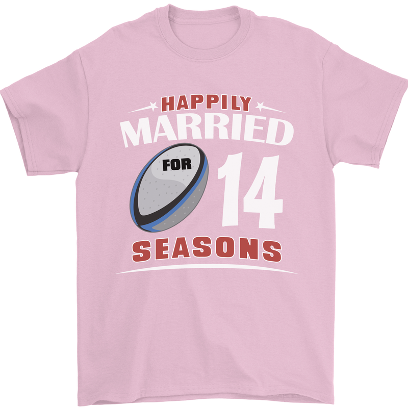 14 Year Wedding Anniversary 14th Rugby Mens T-Shirt 100% Cotton Light Pink