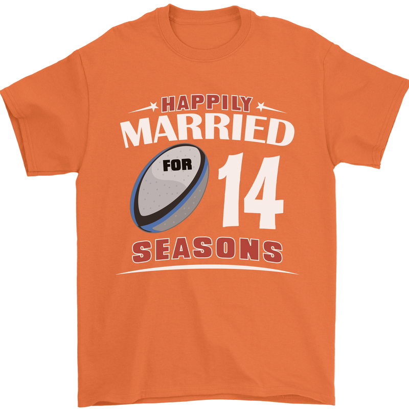14 Year Wedding Anniversary 14th Rugby Mens T-Shirt 100% Cotton Orange