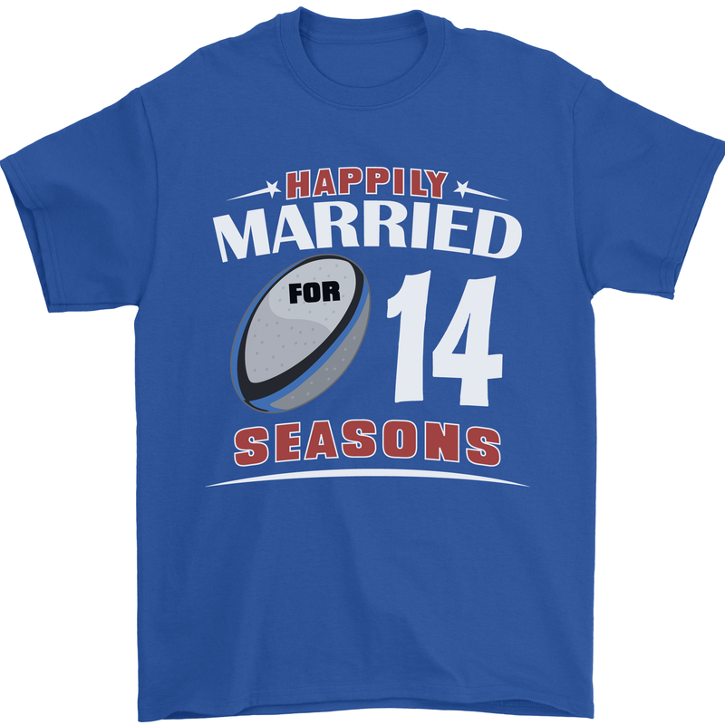 14 Year Wedding Anniversary 14th Rugby Mens T-Shirt 100% Cotton Royal Blue