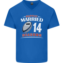 14 Year Wedding Anniversary 14th Rugby Mens V-Neck Cotton T-Shirt Royal Blue