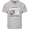 14 Year Wedding Anniversary 14th Rugby Mens V-Neck Cotton T-Shirt Sports Grey
