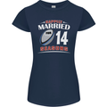 14 Year Wedding Anniversary 14th Rugby Womens Petite Cut T-Shirt Navy Blue
