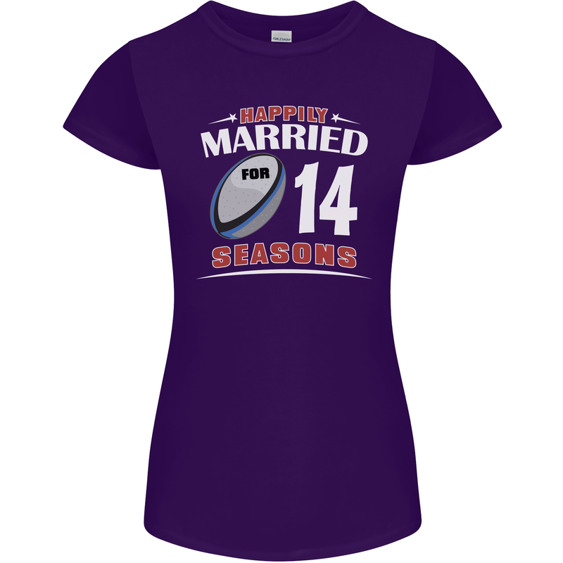 14 Year Wedding Anniversary 14th Rugby Womens Petite Cut T-Shirt Purple