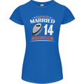 14 Year Wedding Anniversary 14th Rugby Womens Petite Cut T-Shirt Royal Blue
