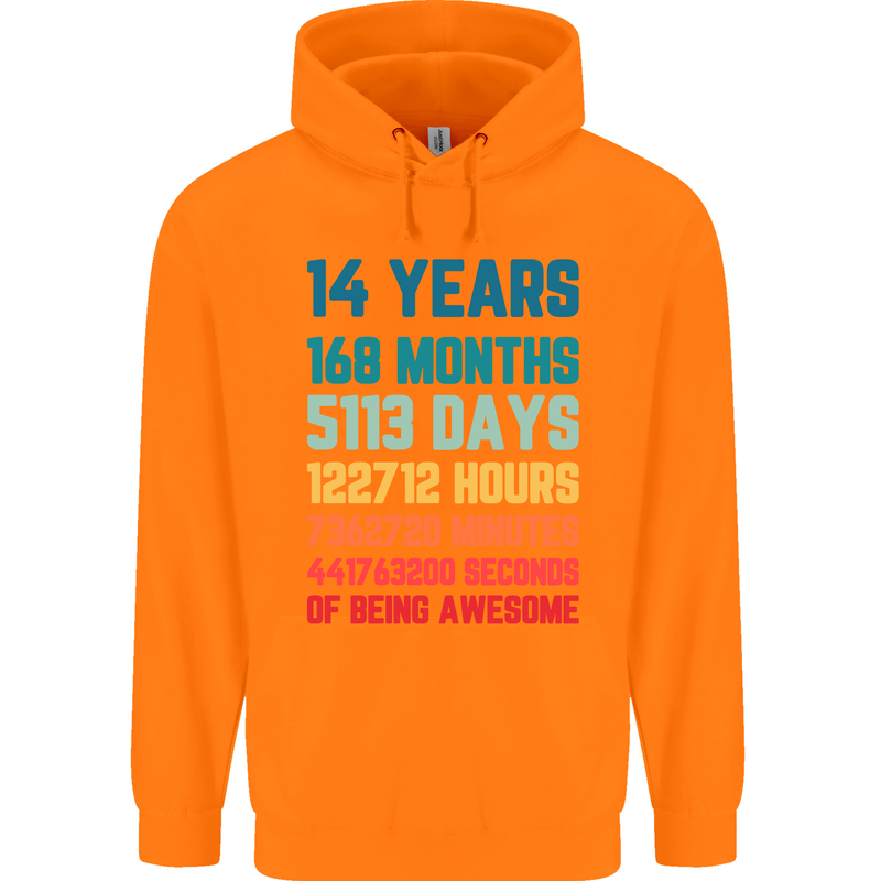 14th Birthday 14 Year Old Childrens Kids Hoodie Orange