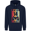 14th Birthday 14 Year Old Level Up Gamming Childrens Kids Hoodie Navy Blue