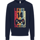14th Birthday 14 Year Old Level Up Gamming Kids Sweatshirt Jumper Navy Blue