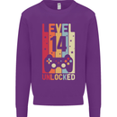 14th Birthday 14 Year Old Level Up Gamming Kids Sweatshirt Jumper Purple