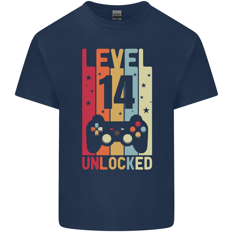14th Birthday 14 Year Old Level Up Gamming Kids T-Shirt Childrens Navy Blue