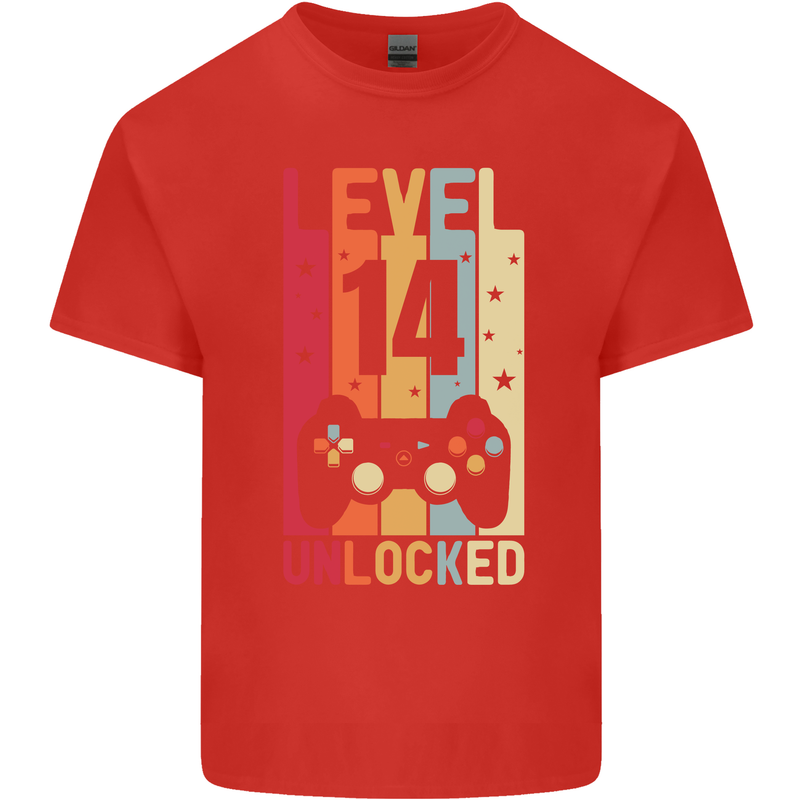 14th Birthday 14 Year Old Level Up Gamming Kids T-Shirt Childrens Red