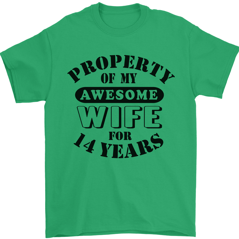14th Wedding Anniversary 14 Year Funny Wife Mens T-Shirt 100% Cotton Irish Green