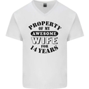 14th Wedding Anniversary 14 Year Funny Wife Mens V-Neck Cotton T-Shirt White