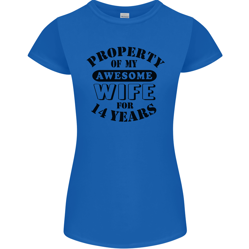 14th Wedding Anniversary 14 Year Funny Wife Womens Petite Cut T-Shirt Royal Blue