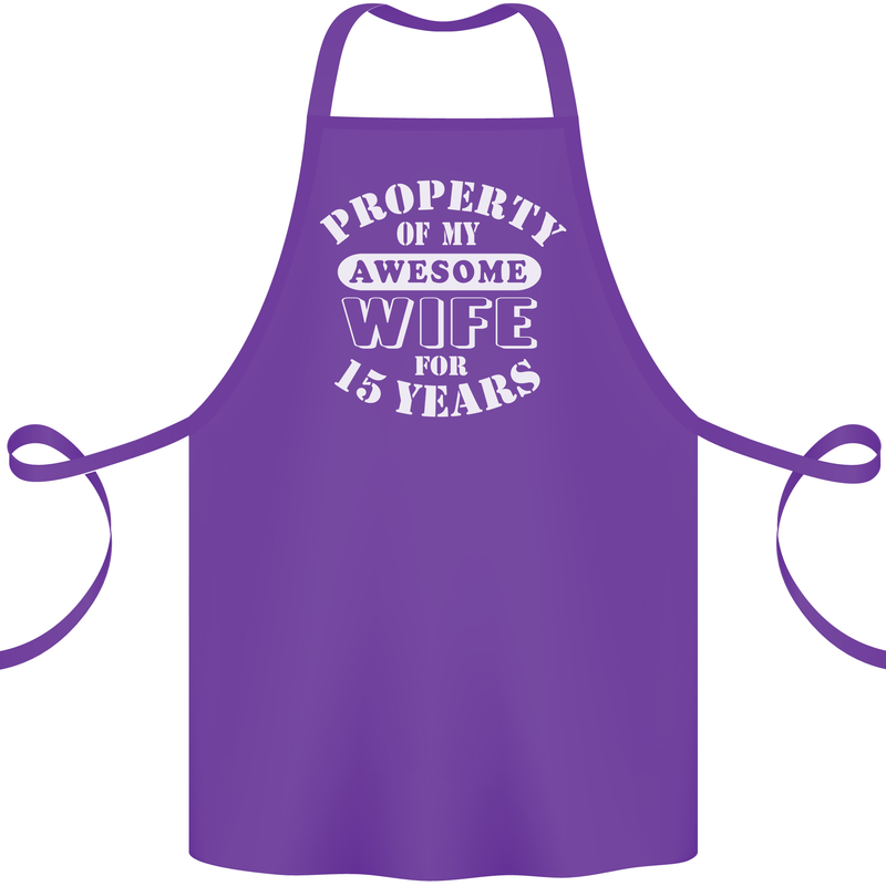 15 Year Wedding Anniversary 15th Funny Wife Cotton Apron 100% Organic Purple