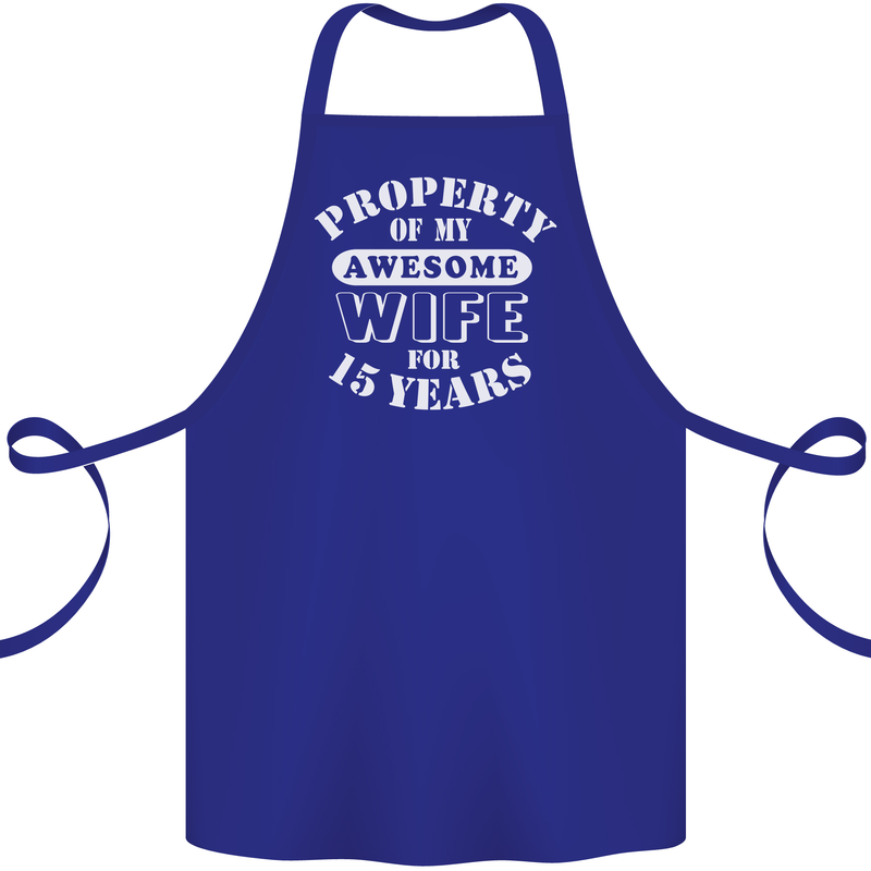 15 Year Wedding Anniversary 15th Funny Wife Cotton Apron 100% Organic Royal Blue