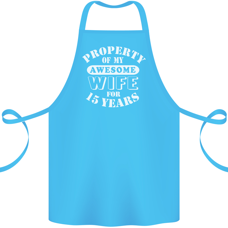 15 Year Wedding Anniversary 15th Funny Wife Cotton Apron 100% Organic Turquoise