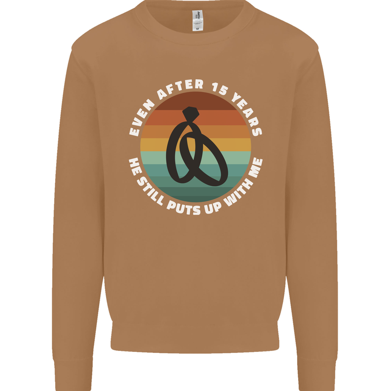 15 Year Wedding Anniversary 15th Marriage Mens Sweatshirt Jumper Caramel Latte