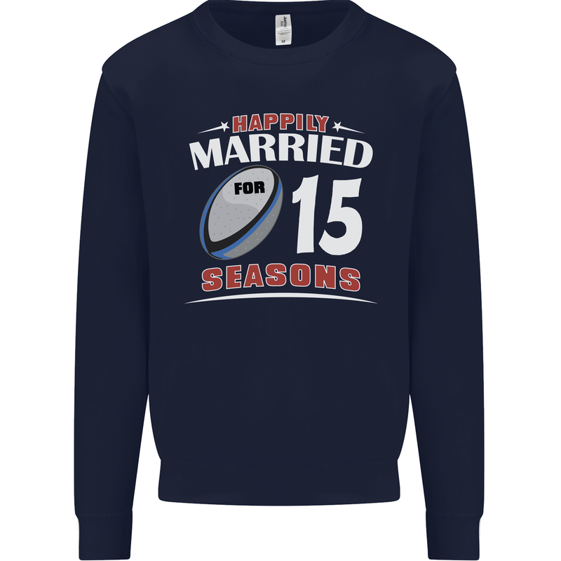 15 Year Wedding Anniversary 15th Rugby Mens Sweatshirt Jumper Navy Blue