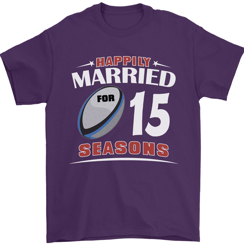 15 Year Wedding Anniversary 15th Rugby Mens T-Shirt 100% Cotton Purple