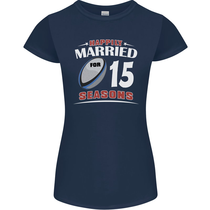 15 Year Wedding Anniversary 15th Rugby Womens Petite Cut T-Shirt Navy Blue