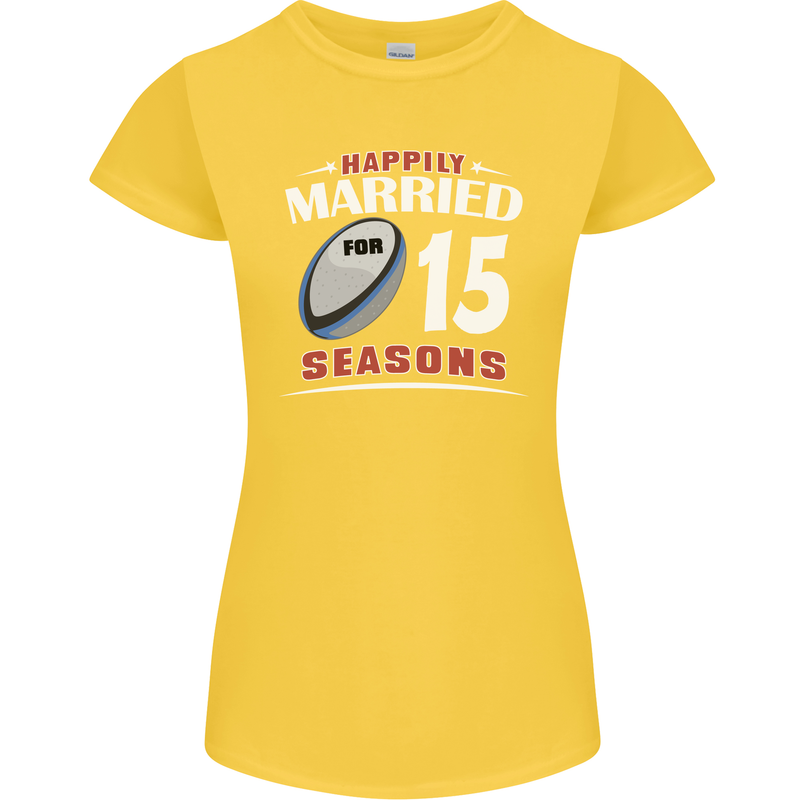 15 Year Wedding Anniversary 15th Rugby Womens Petite Cut T-Shirt Yellow
