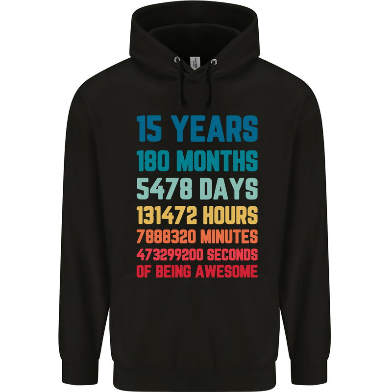 15th Birthday 15 Year Old Childrens Kids Hoodie Black