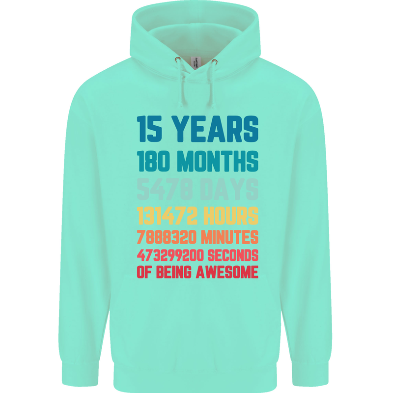15th Birthday 15 Year Old Childrens Kids Hoodie Peppermint