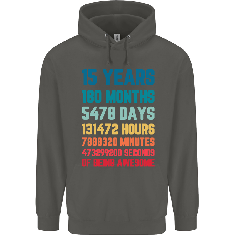 15th Birthday 15 Year Old Childrens Kids Hoodie Storm Grey