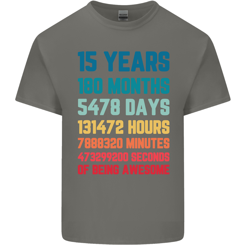 15th Birthday 15 Year Old Kids T-Shirt Childrens Charcoal