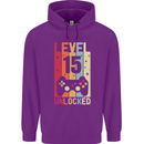 15th Birthday 15 Year Old Level Up Gamming Childrens Kids Hoodie Purple