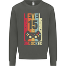 15th Birthday 15 Year Old Level Up Gamming Kids Sweatshirt Jumper Storm Grey