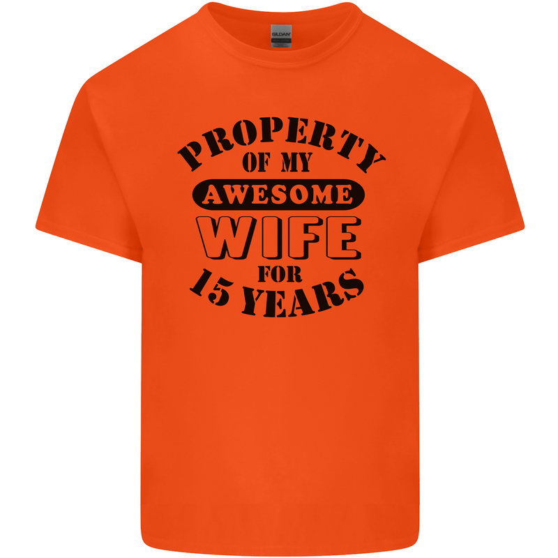 15th Wedding Anniversary 15 Year Funny Wife Mens Cotton T-Shirt Tee Top Orange