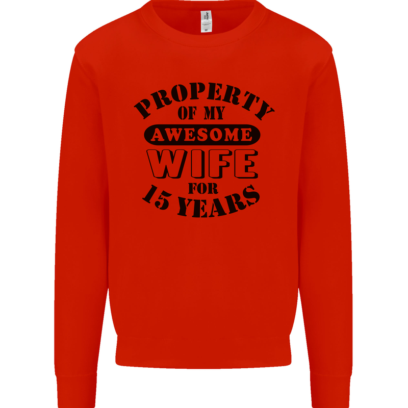 15th Wedding Anniversary 15 Year Funny Wife Mens Sweatshirt Jumper Bright Red