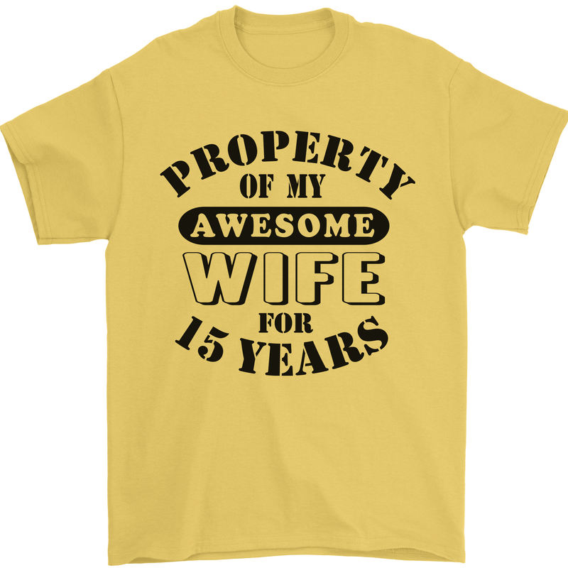 15th Wedding Anniversary 15 Year Funny Wife Mens T-Shirt 100% Cotton Yellow