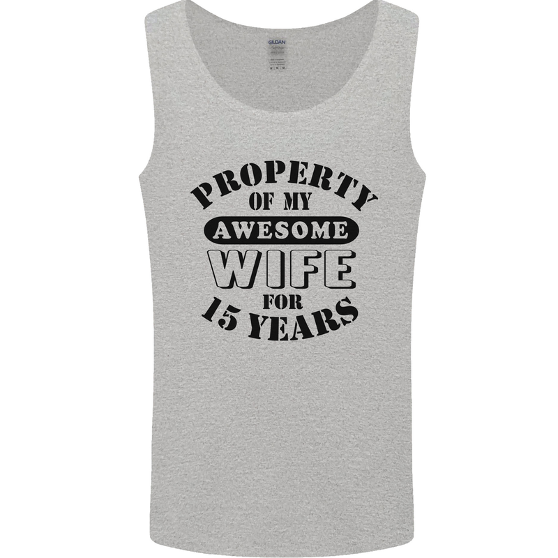 15th Wedding Anniversary 15 Year Funny Wife Mens Vest Tank Top Sports Grey